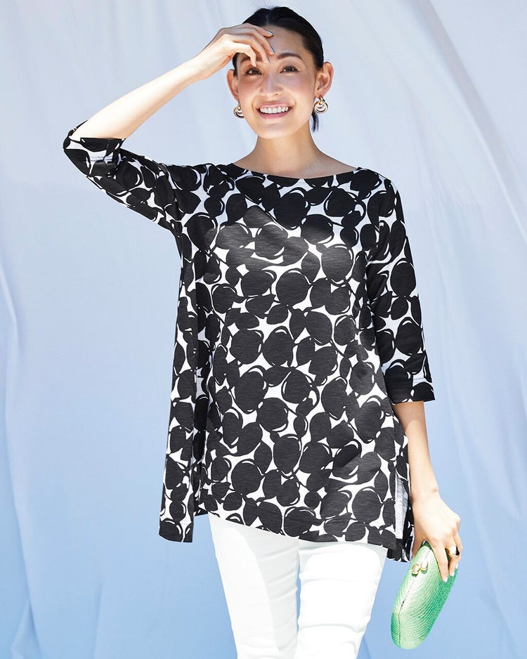 綿スラブ・ボートネックチュニック 詳細画像 ドット 1