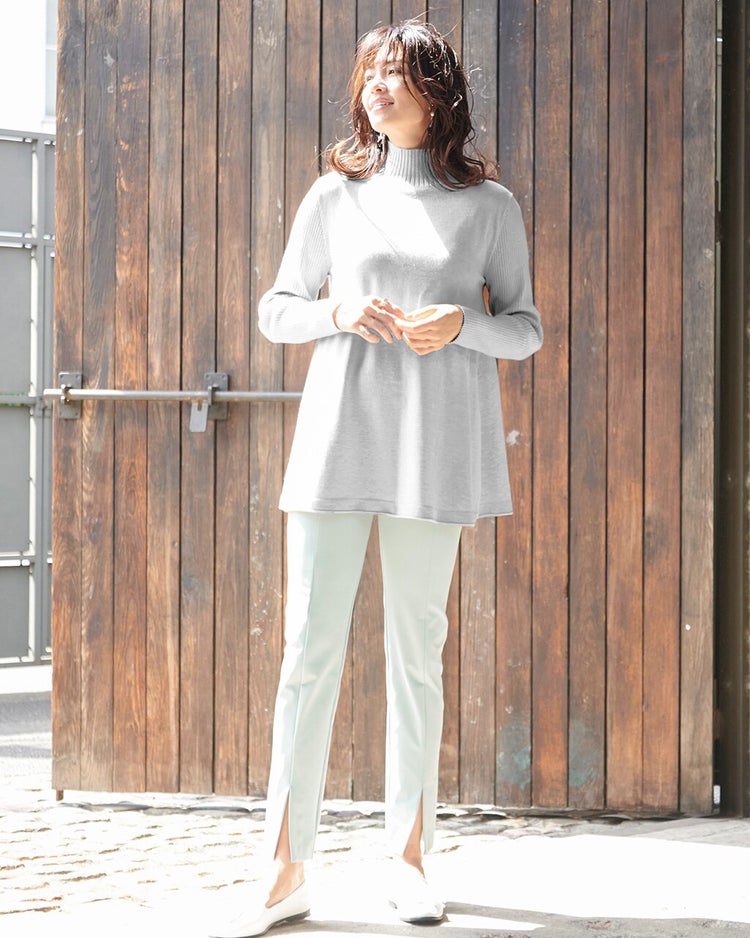 リブ使い・ハイネックチュニック 詳細画像 グレー 1