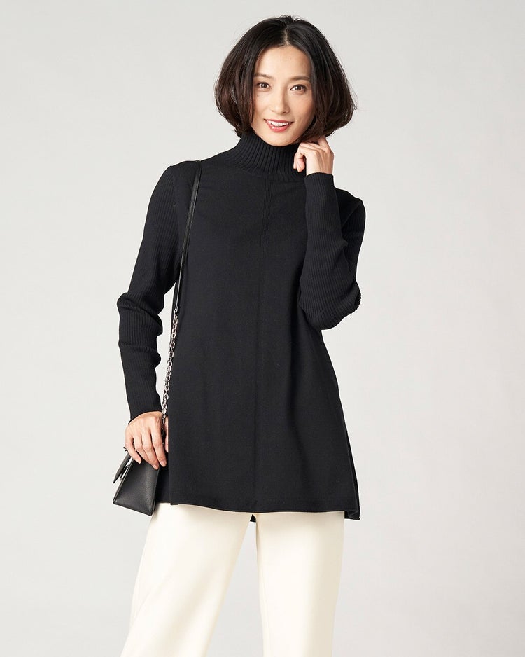 リブ使い・ハイネックチュニック 詳細画像 ブラック 1