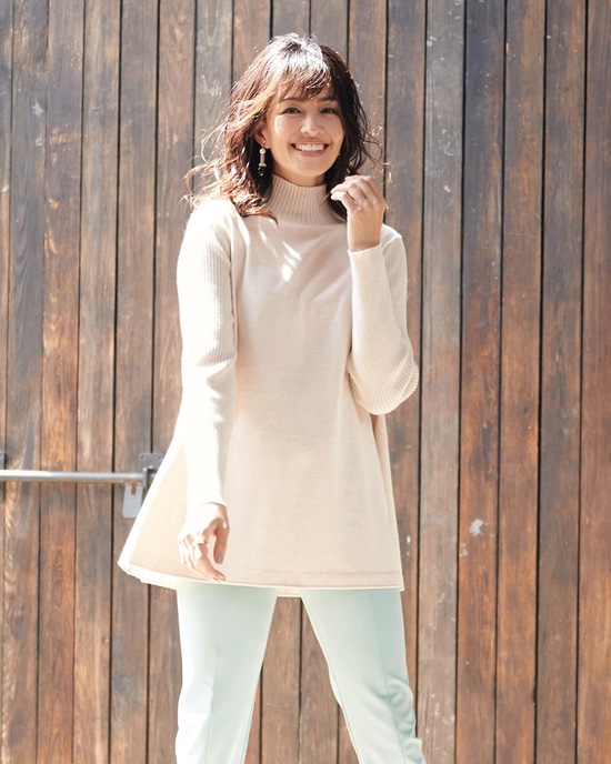 リブ使い・ハイネックチュニック