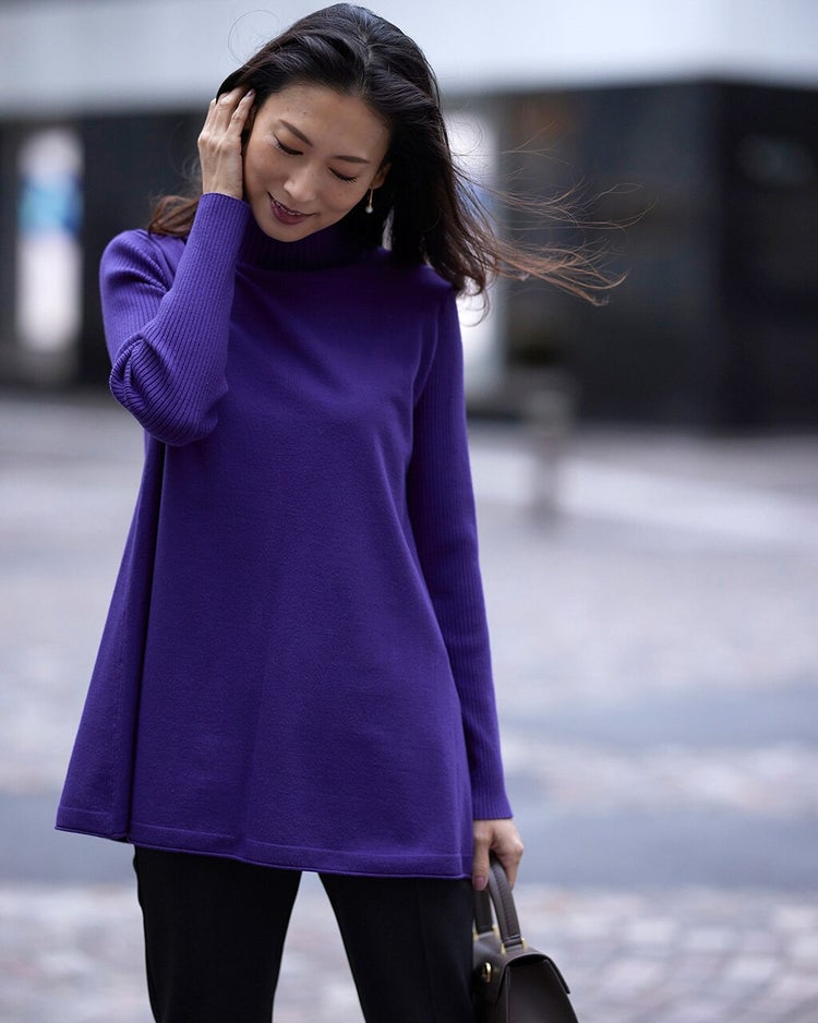 リブ使い・ハイネックチュニック 詳細画像 茄子紺 1