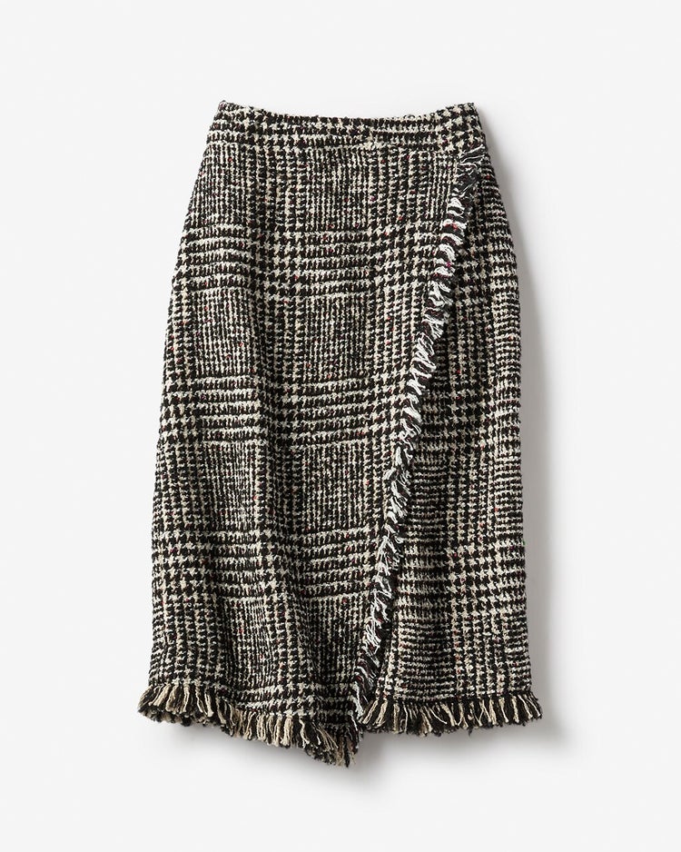 チェックツイード・ラップ風スカート 詳細画像 ブラックパターン 4