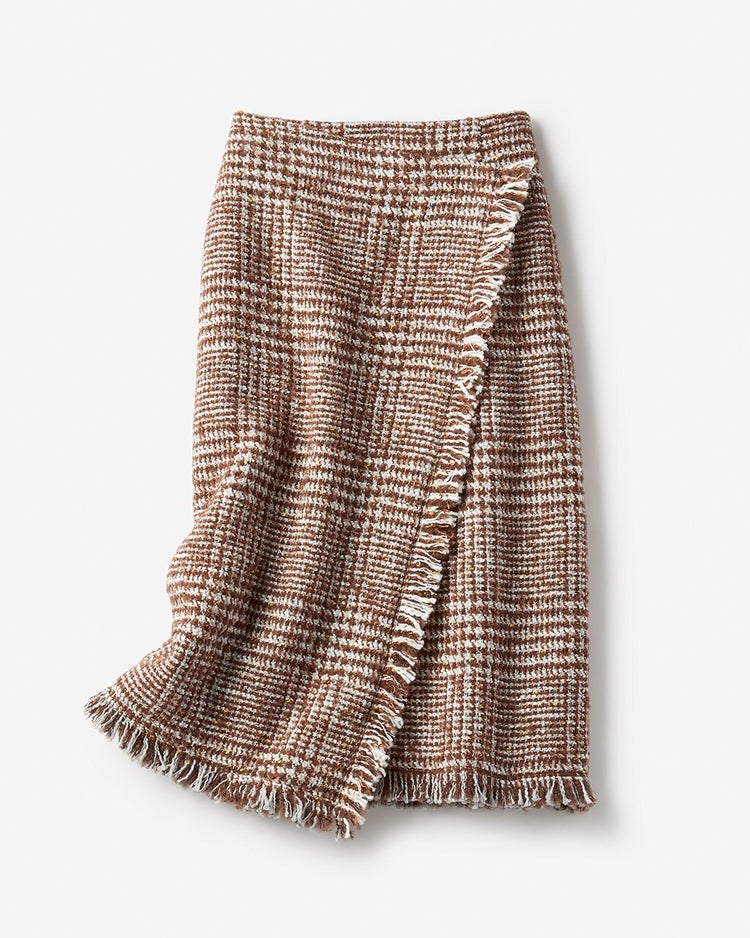 チェックツイード・ラップ風スカート 詳細画像 ベージュパターン 1