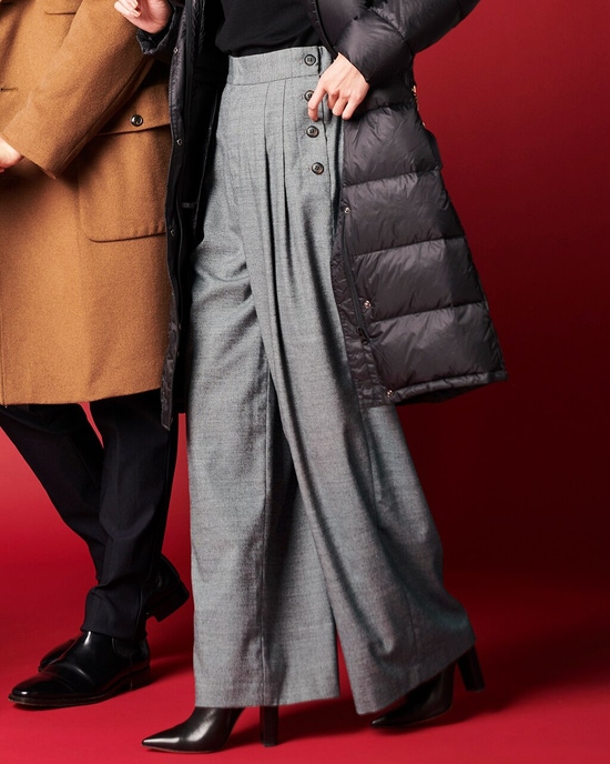 ウールライク・ボタンタックワイド