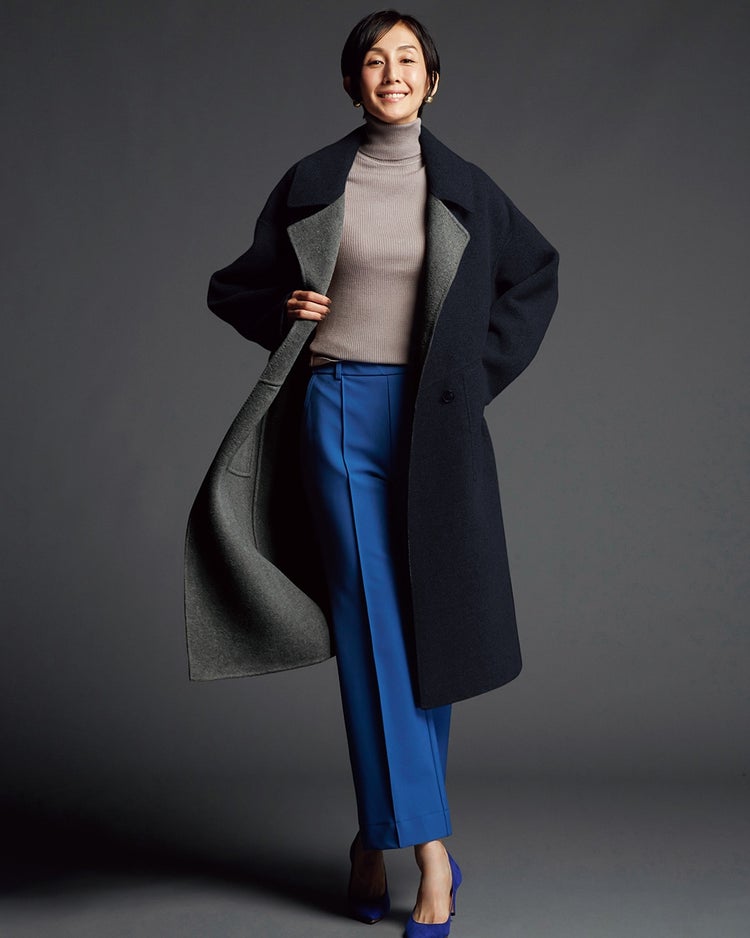 ダブルフェイスウール・ステンカラーコート 詳細画像 ネイビーパターン 1