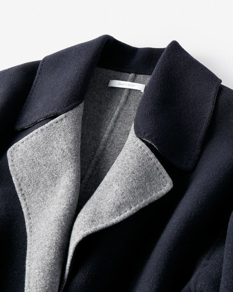 ダブルフェイスウール・ステンカラーコート 詳細画像 ネイビーパターン 2