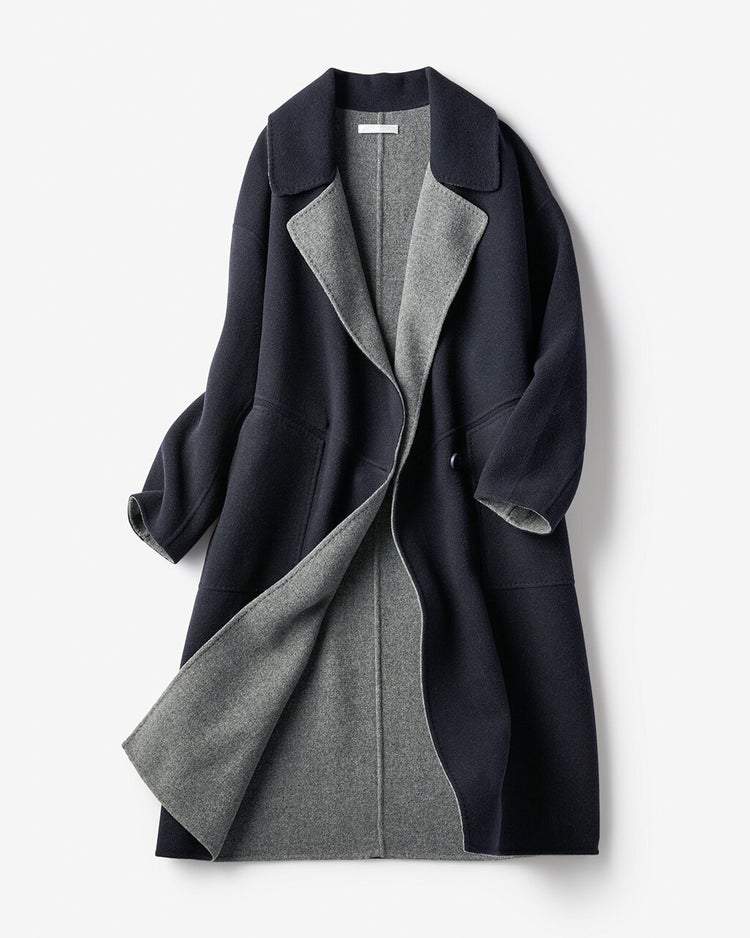 ダブルフェイスウール・ステンカラーコート 詳細画像 ネイビーパターン 5