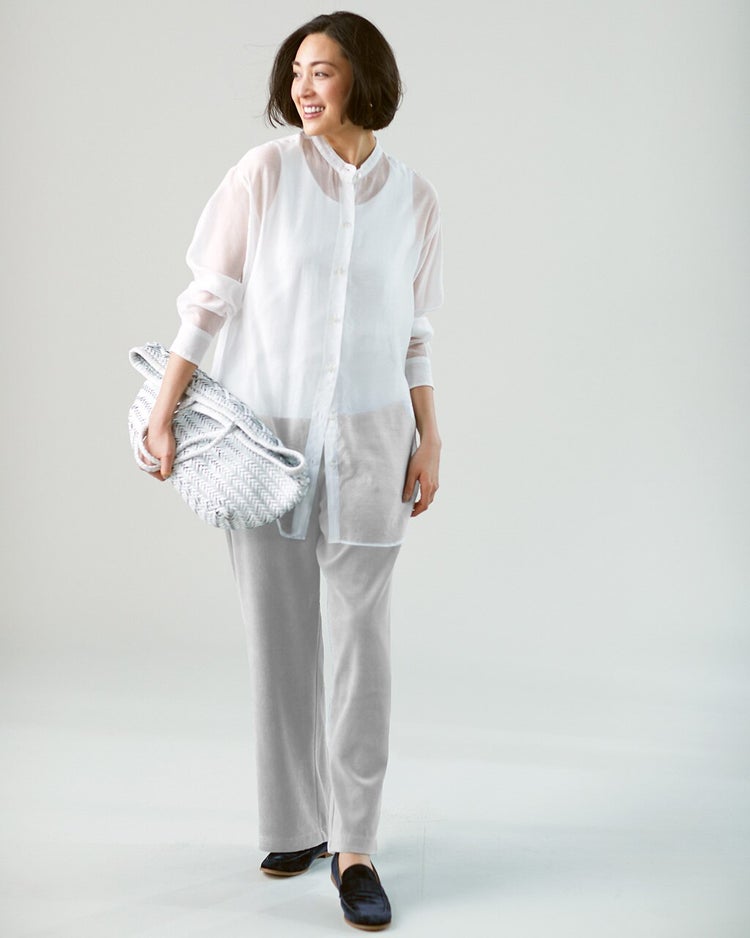 ストレッチベロア・セミワイドパンツ 詳細画像 ライトグレー 1