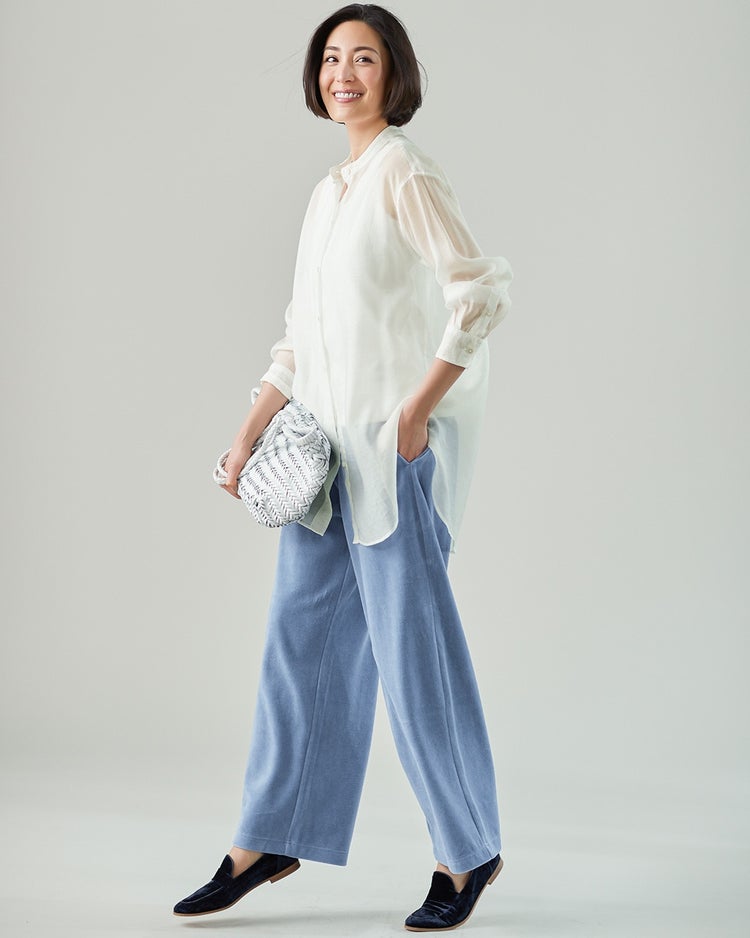 ストレッチベロア・セミワイドパンツ 詳細画像 ダスティーブルー 1