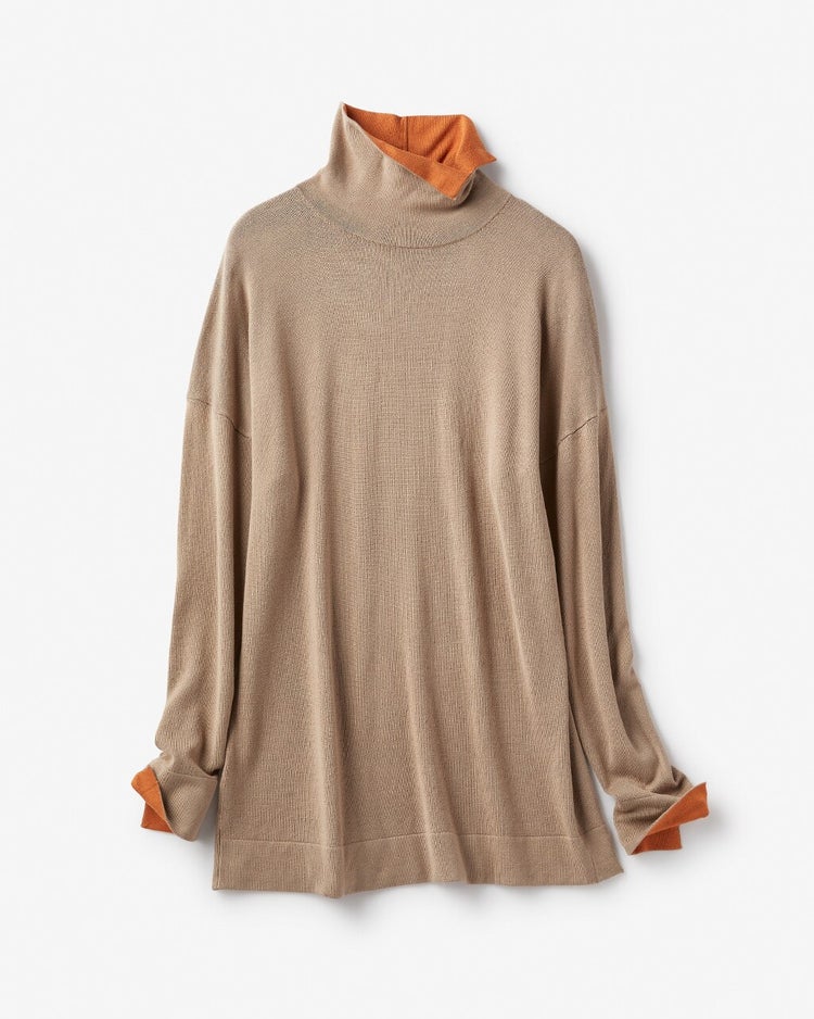 シルクフィール・配色スリットタートル 詳細画像 モカ 1