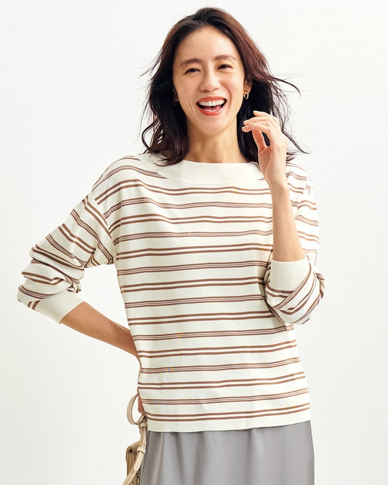 総針編み・ボートネックセーター