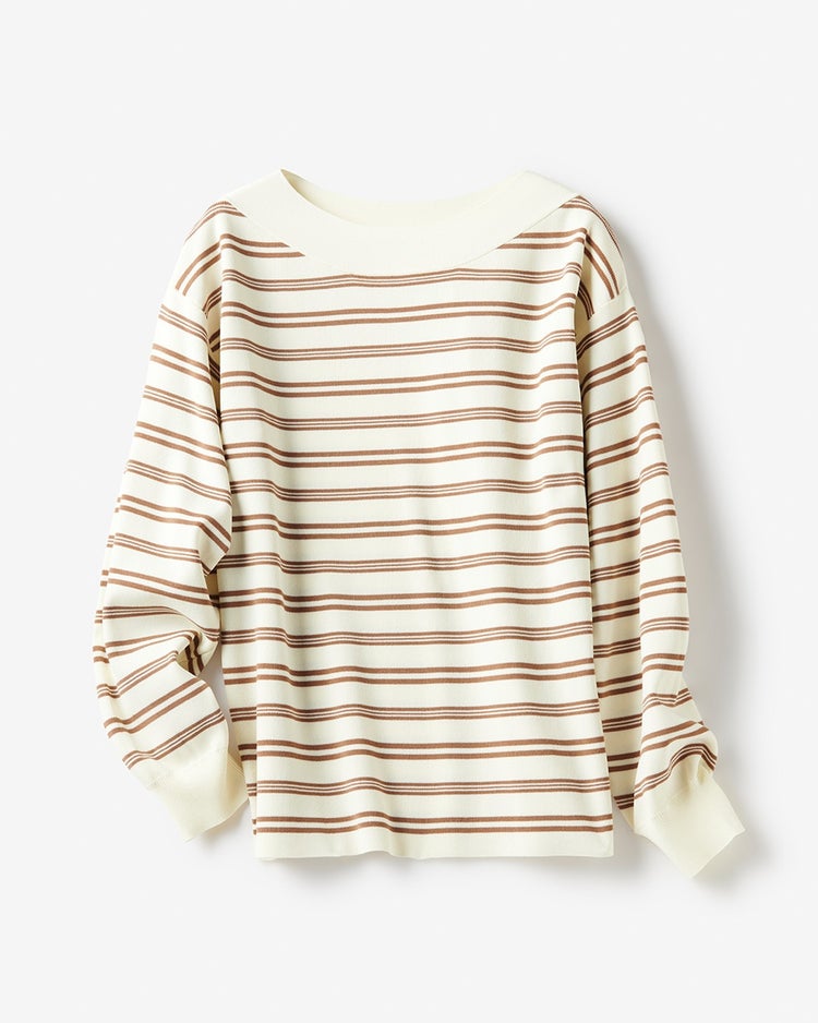 総針編み・ボートネックセーター 詳細画像 ベージュ・パターン 4