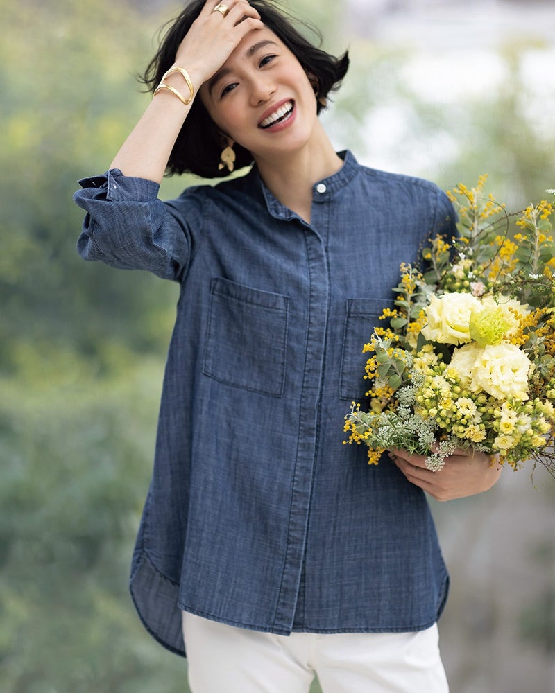 リヨセルデニム ノーカラーシャツ 40代50代からのレディース メンズファッション通販 Doclasse ドゥクラッセ