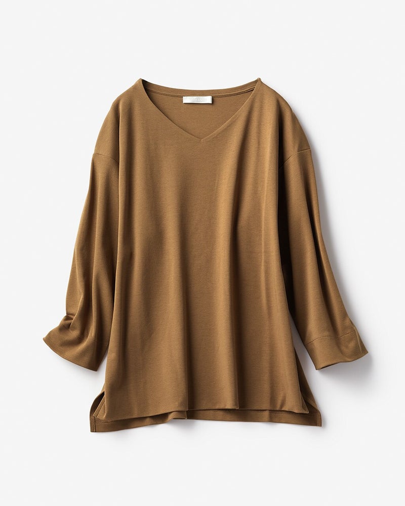 抜け感Vネック／７分袖・ドゥクラッセTシャツ 詳細画像 キャメル 4
