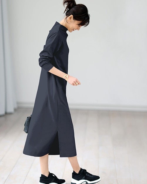 接結ストレッチ・スリットワンピース 詳細画像 ミッドナイトブルー 1