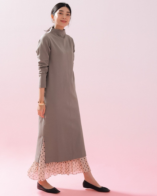 接結ストレッチ・スリットワンピース