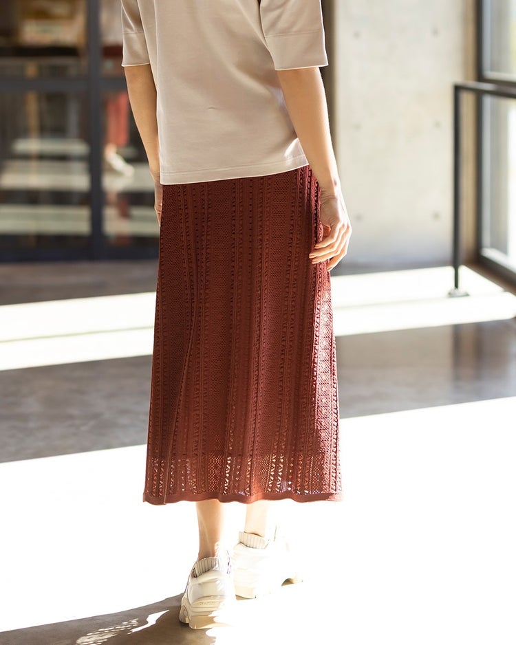 透かし編み・裾フレアスカート 詳細画像 ブラウン 2