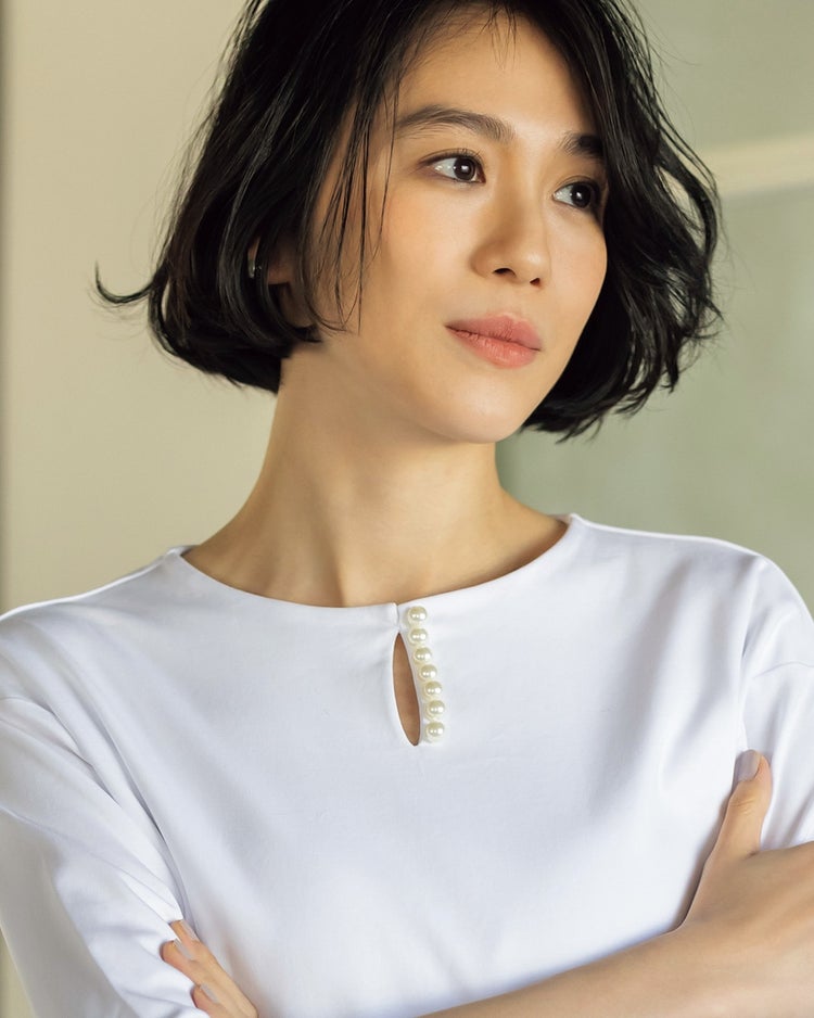 パールキーネック／6分袖・ドゥクラッセTシャツ 詳細画像 ホワイト 1