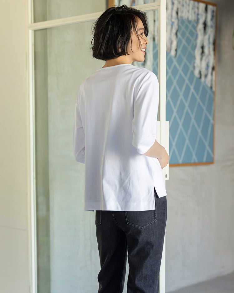 パールキーネック／6分袖・ドゥクラッセTシャツ 詳細画像 ホワイト 3