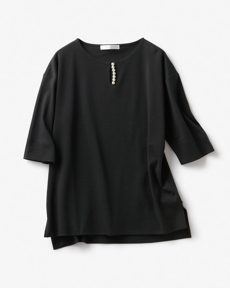 パールキーネック／6分袖・ドゥクラッセTシャツ 詳細画像 ブラック 5