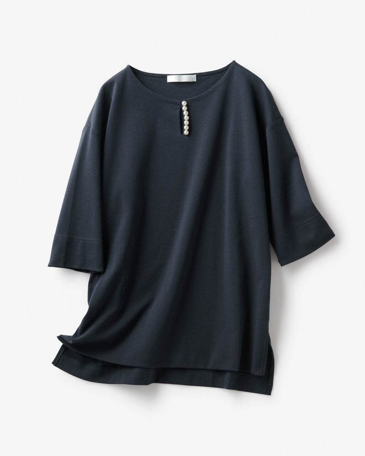 パールキーネック／6分袖・ドゥクラッセTシャツ 詳細画像 ミッドナイトブルー 5