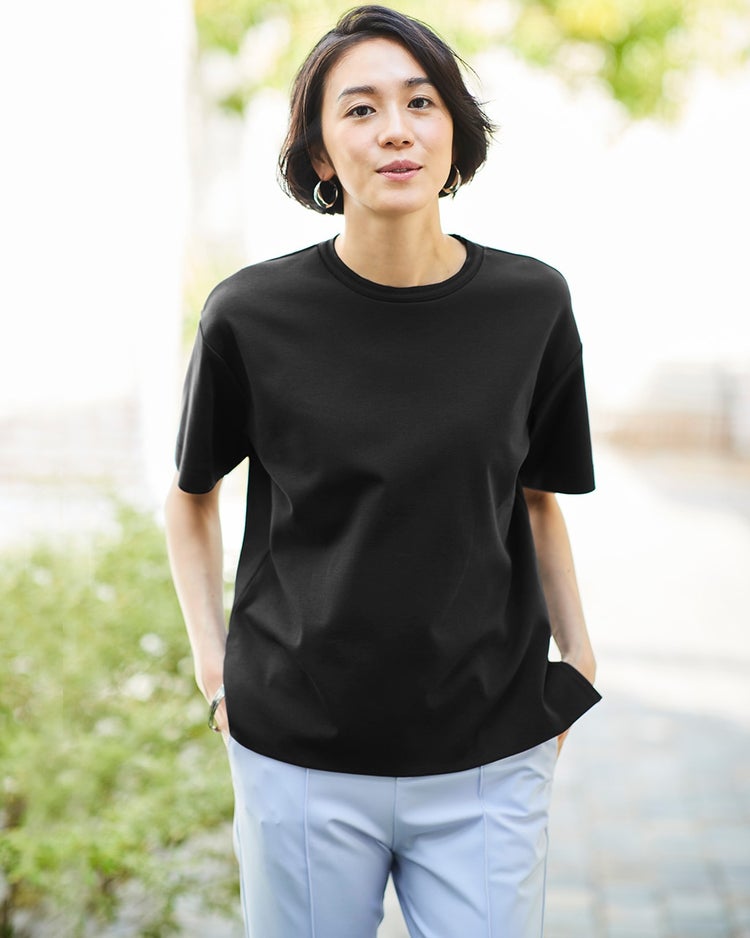 抜け感クルーネック／半袖・ドゥクラッセTシャツ 詳細画像 ブラック 1