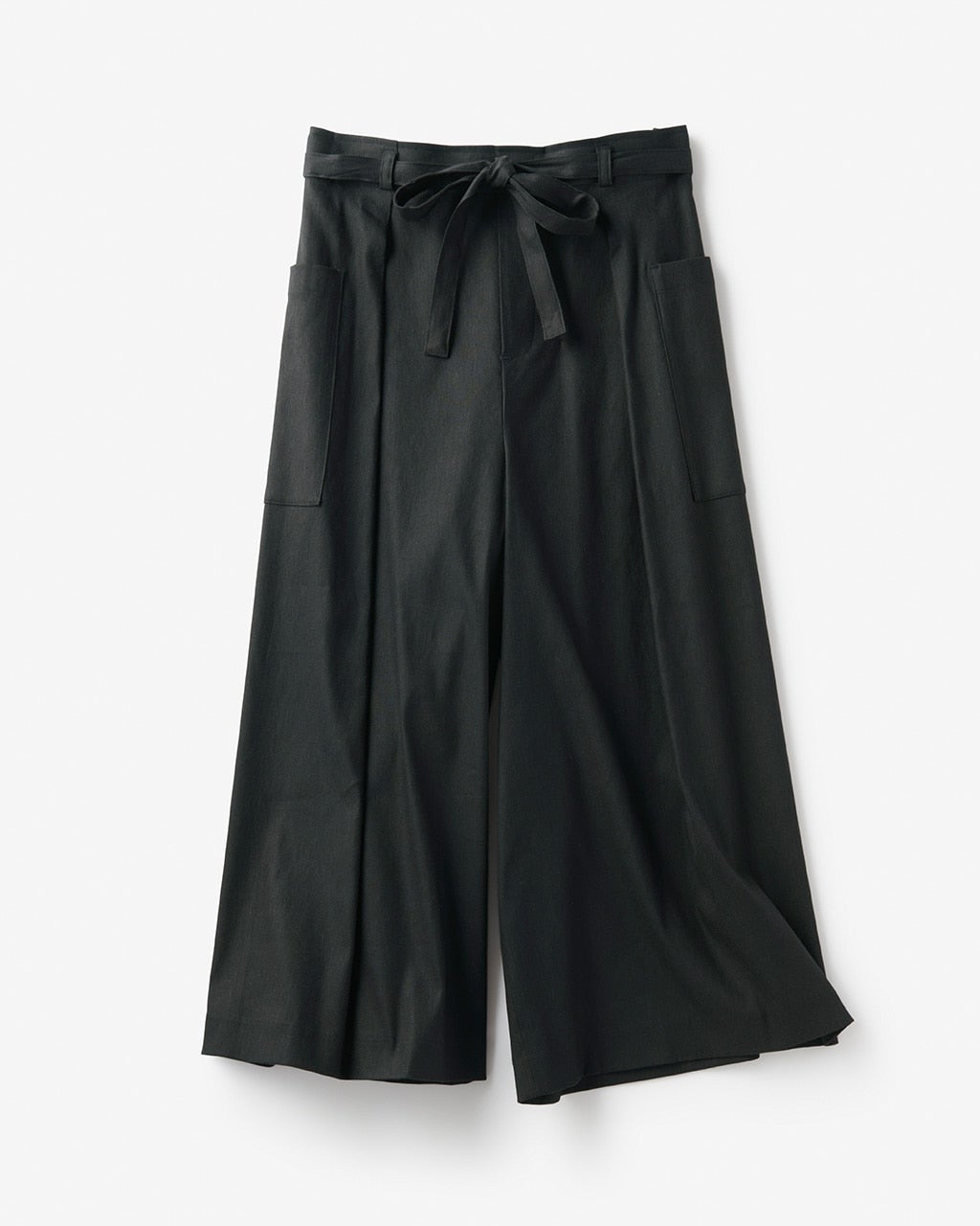 未使用❤️夏仕様♡プリーツ　リネンライク　定価19.580円　ロングジレ　黒 ストレッチリネン・スカウチョ／リボン付き/40代50代からの