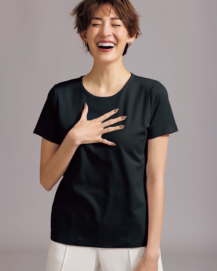 クルーネック／半袖・ドゥクラッセTファイン 詳細画像 ブラック 1