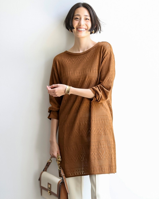 レーシーニット・ボートネックチュニック