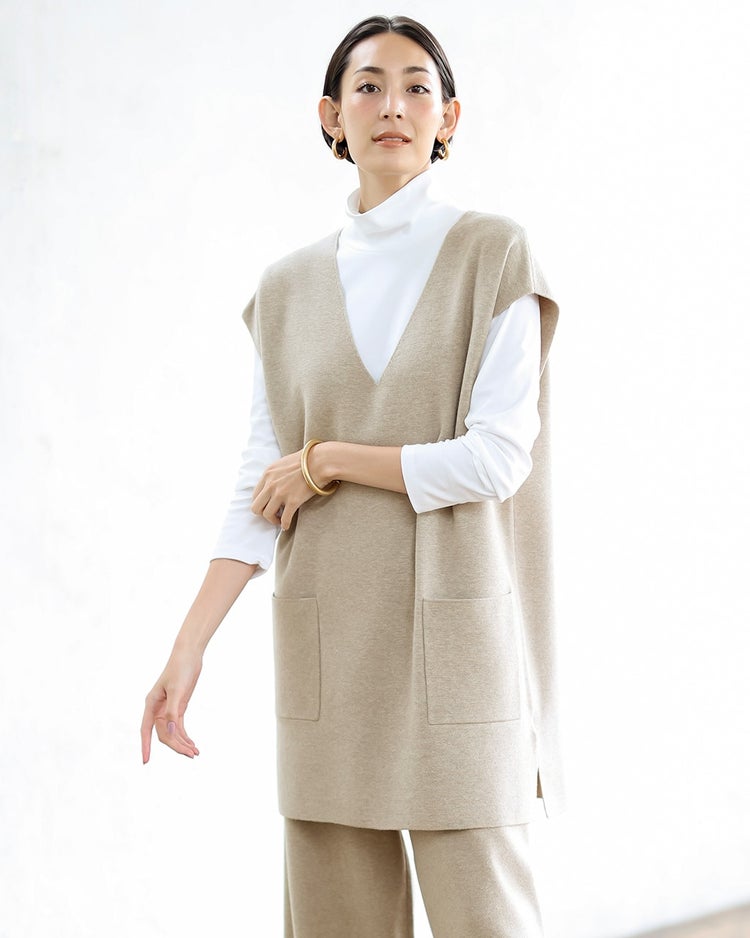 ミラノリブ・ニットベスト 詳細画像 グレーベージュ 1