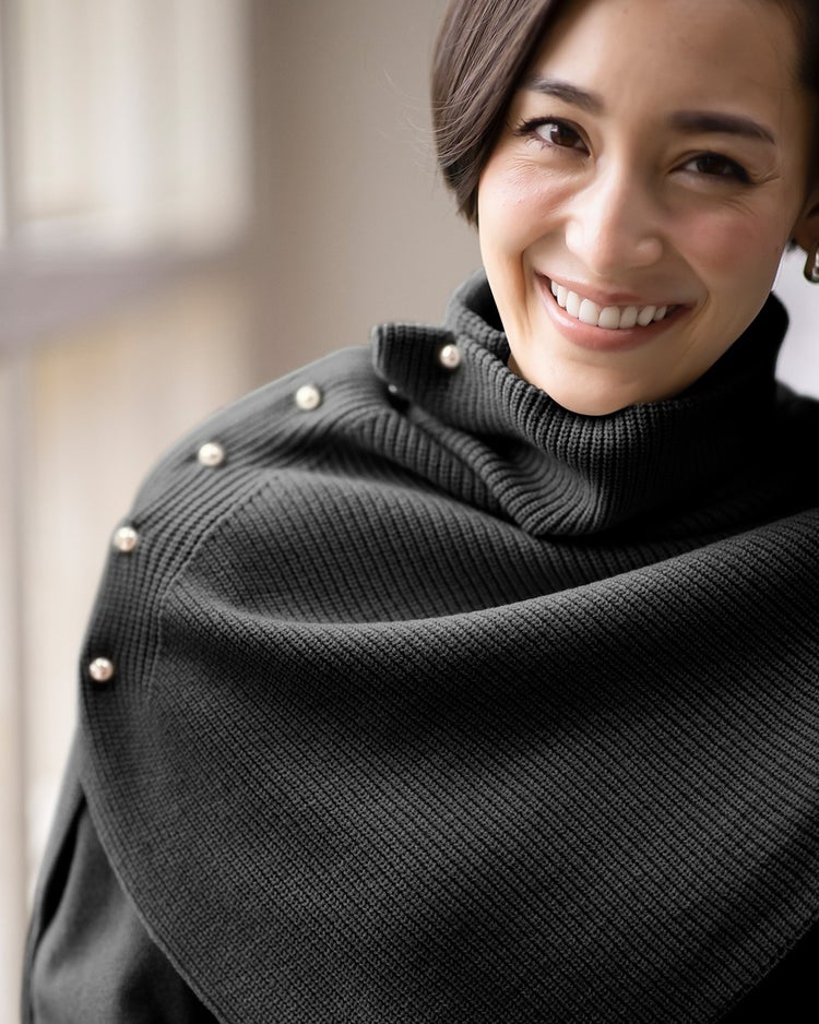 スヌード付き・ハイネックロングニット 詳細画像 チャコール 1