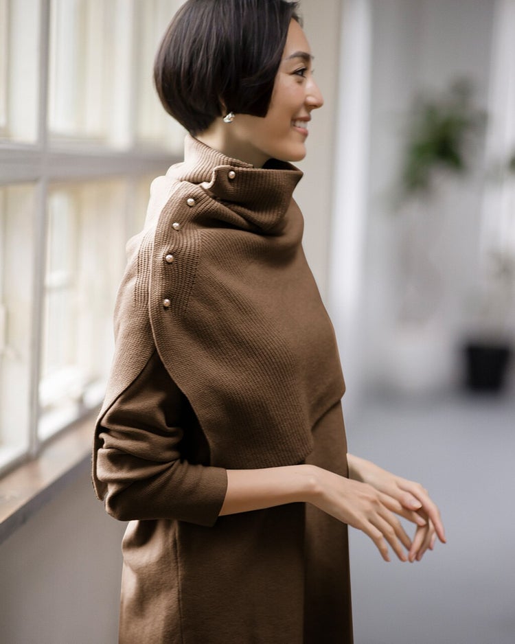 スヌード付き・ハイネックロングニット 詳細画像 トープ 2