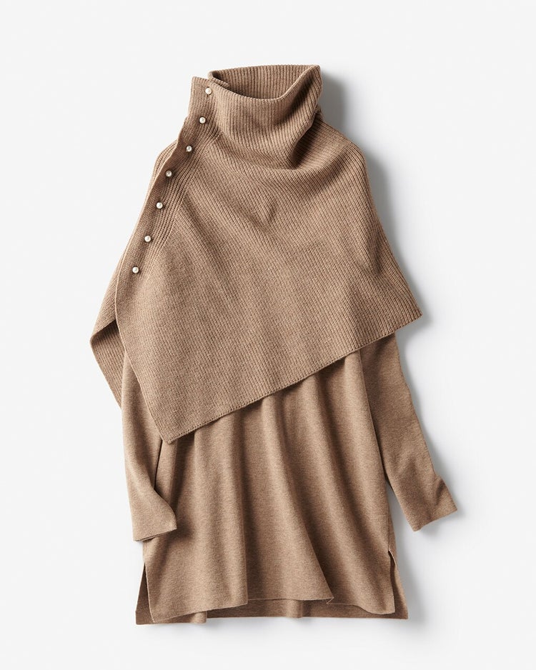 スヌード付き・ハイネックロングニット 詳細画像 トープ 9