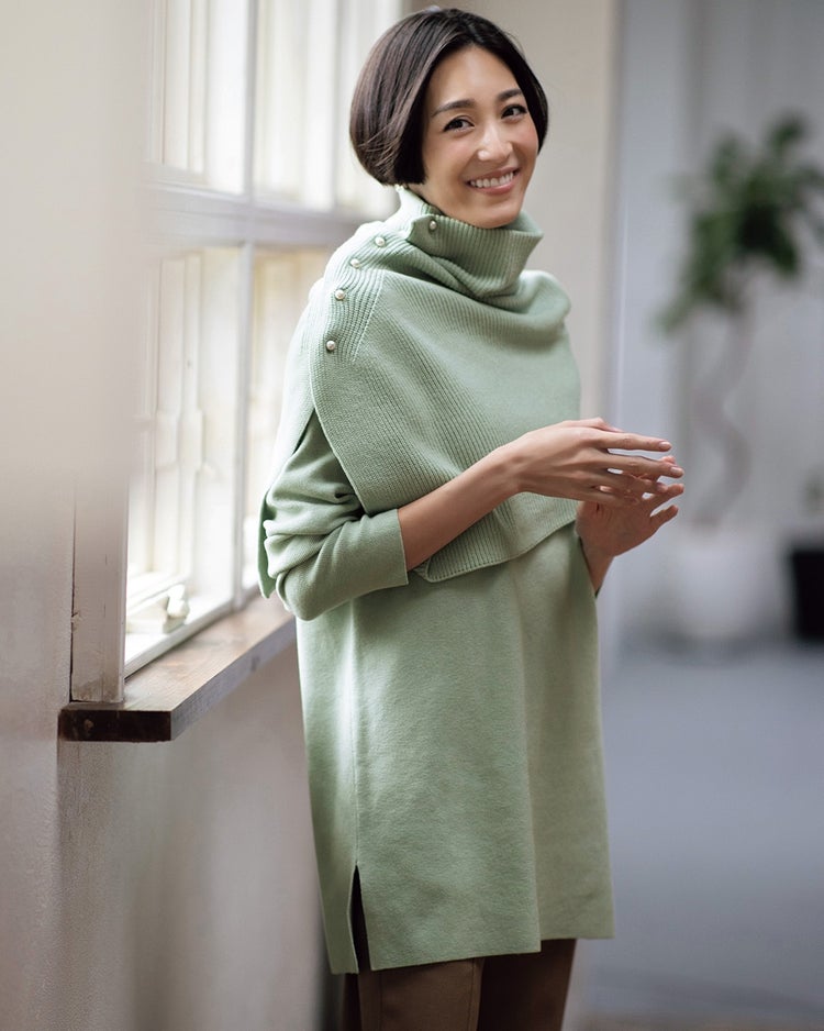 スヌード付き・ハイネックロングニット 詳細画像 ミントグリーン 2