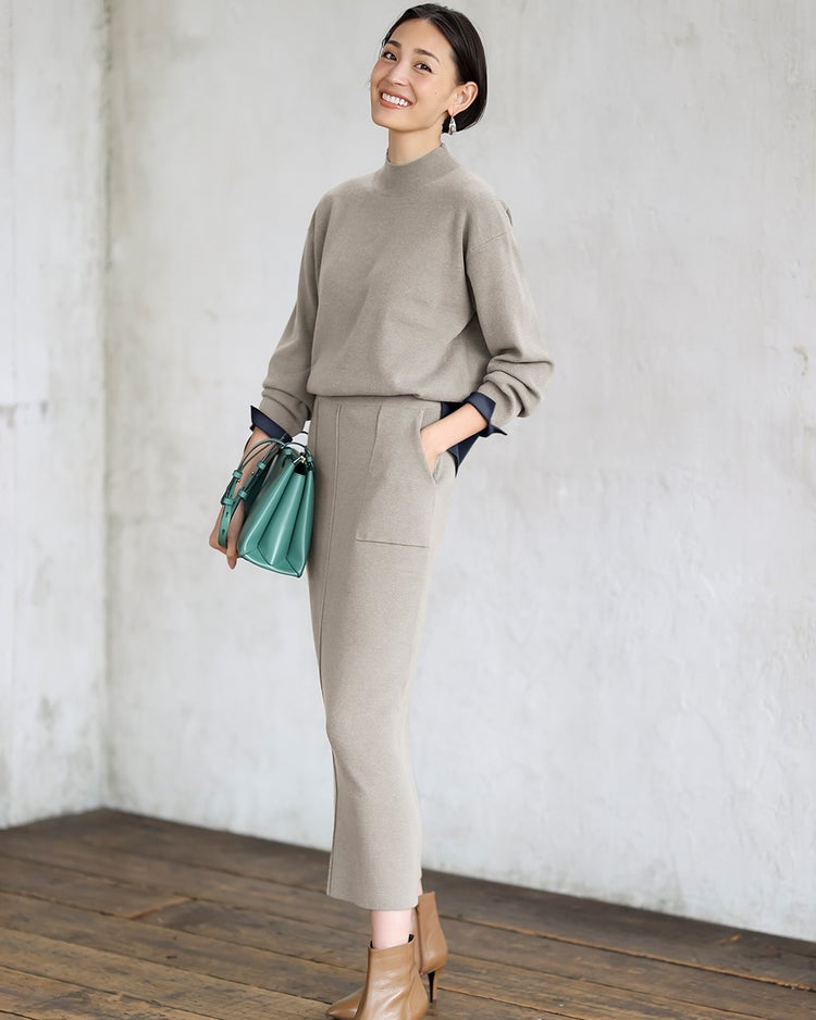 総針ハイネック・スカートセットアップ 詳細画像 グレーパターン 1