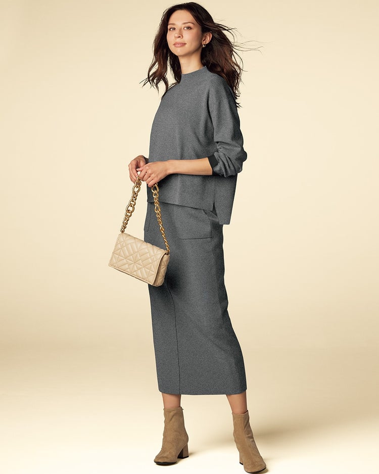 総針ハイネック・スカートセットアップ 詳細画像 チャコール 1