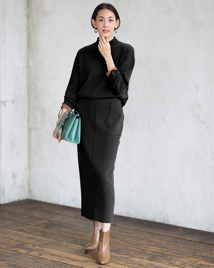 総針ハイネック・スカートセットアップ 詳細画像 ブラック 1