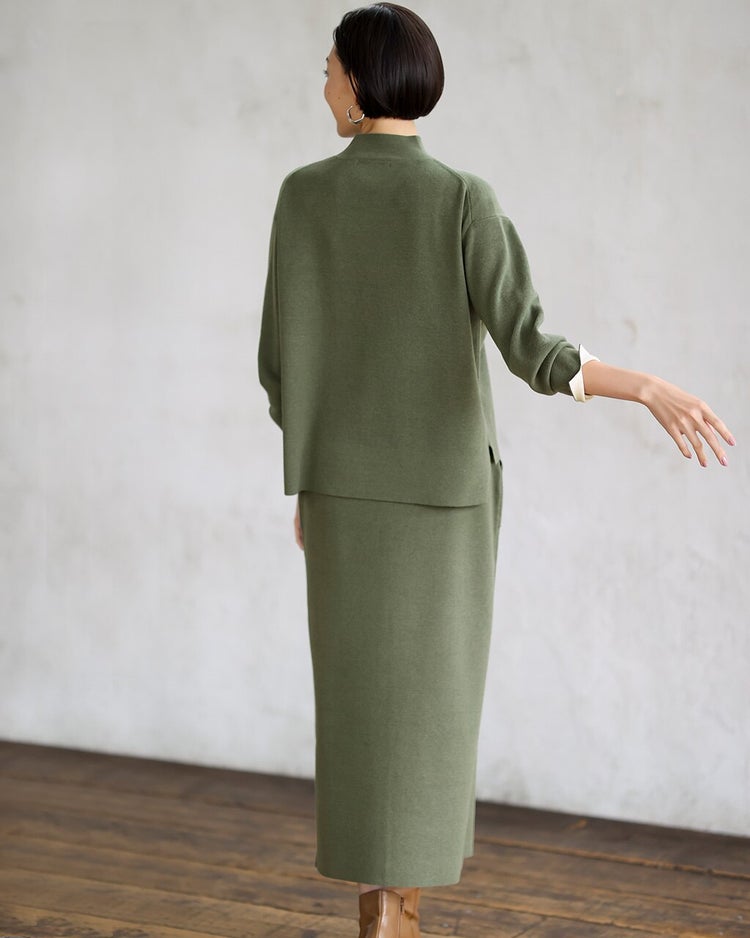 総針ハイネック・スカートセットアップ 詳細画像 カーキ 2