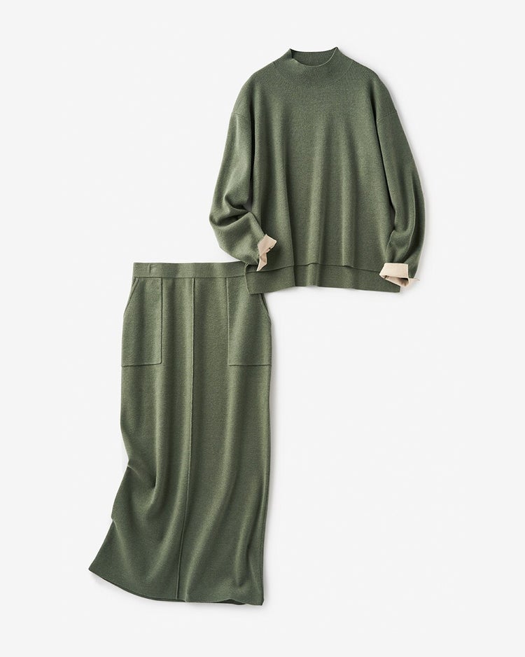 総針ハイネック・スカートセットアップ 詳細画像 カーキ 5