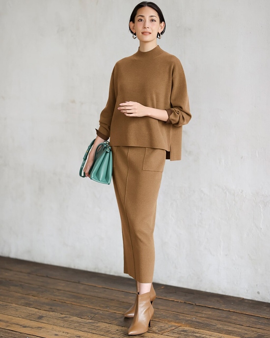 総針ハイネック・スカートセットアップ