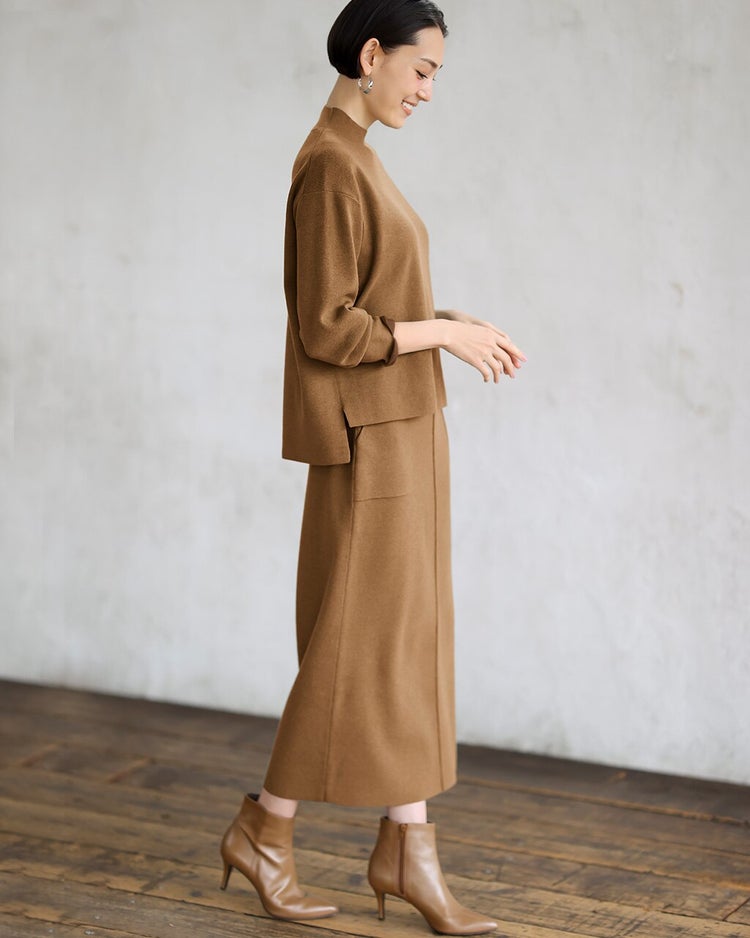 総針ハイネック・スカートセットアップ 詳細画像 キャメル 2