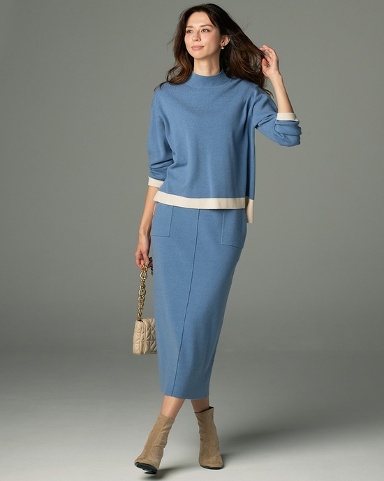 総針ハイネック・スカートセットアップ