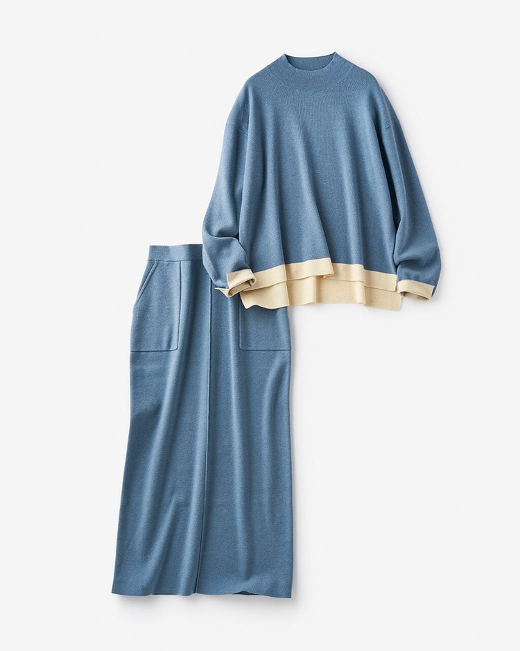 総針ハイネック・スカートセットアップ 詳細画像 ブルー・パターン 5