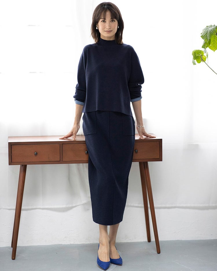 総針ハイネック・スカートセットアップ 詳細画像 ミッドナイトブルー 1