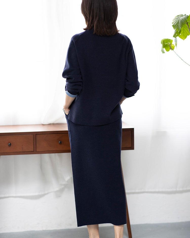 総針ハイネック・スカートセットアップ 詳細画像 ミッドナイトブルー 2