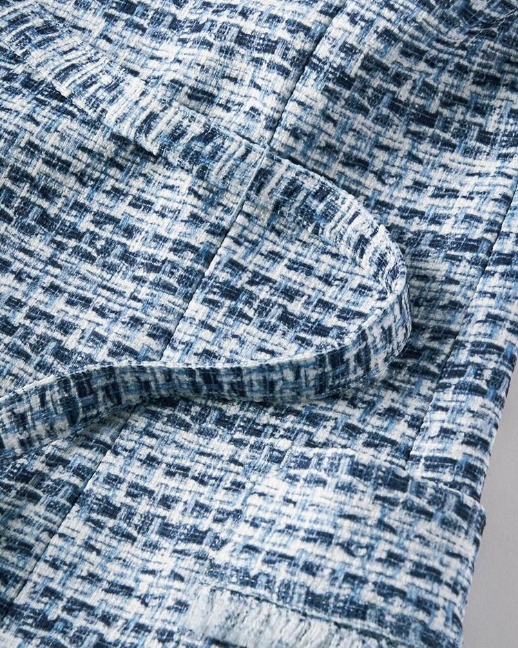 ななこ織り・ロングジャケット 詳細画像 ブルー・パターン 4