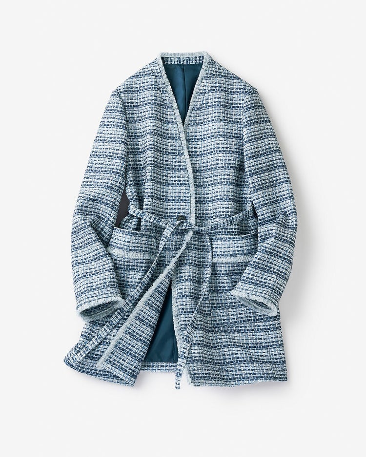 ななこ織り・ロングジャケット 詳細画像 ブルー・パターン 6