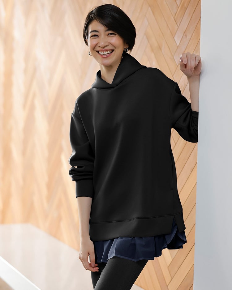 接結スムース・レイヤード風パーカー 詳細画像 ブラック 1