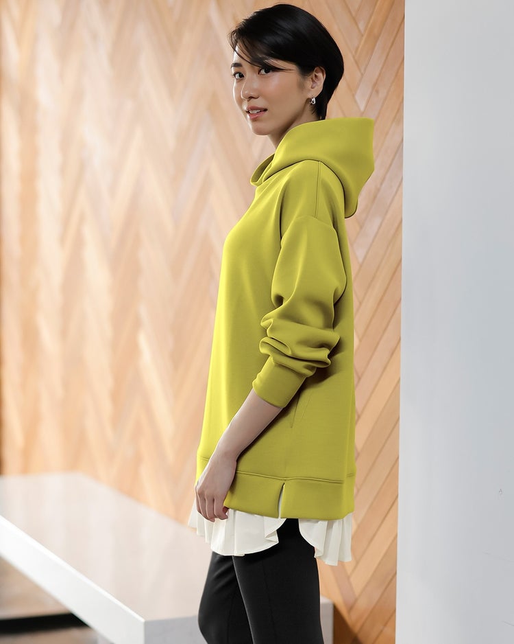 接結スムース・レイヤード風パーカー 詳細画像 イエローグリーン 1