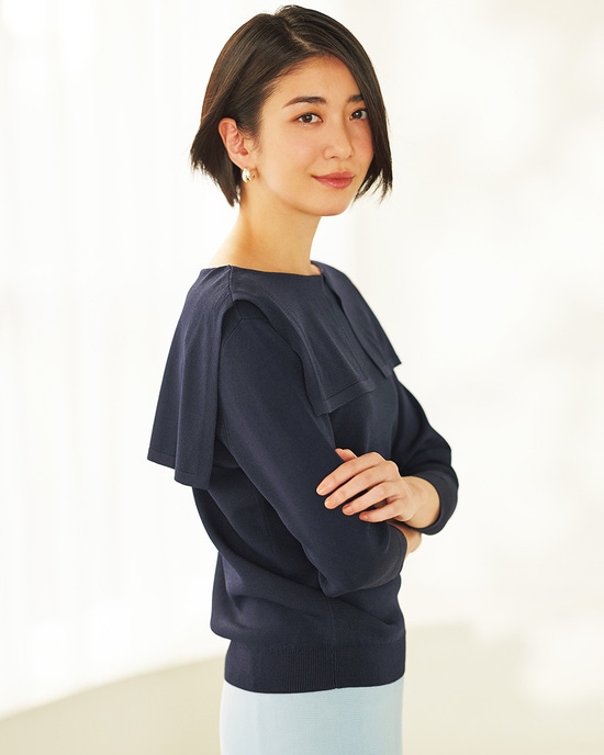 総針編み・スクエアカラーニット